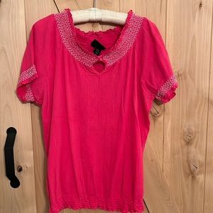Lane Bryant Hot Pink Banded Short Sleeves & Bottom with White Trim